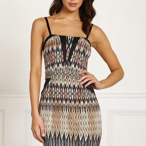 Bebe Y2K Cocktail Dress Abstract Geometrical Print Bodycon size 8 Aztec Ethnic